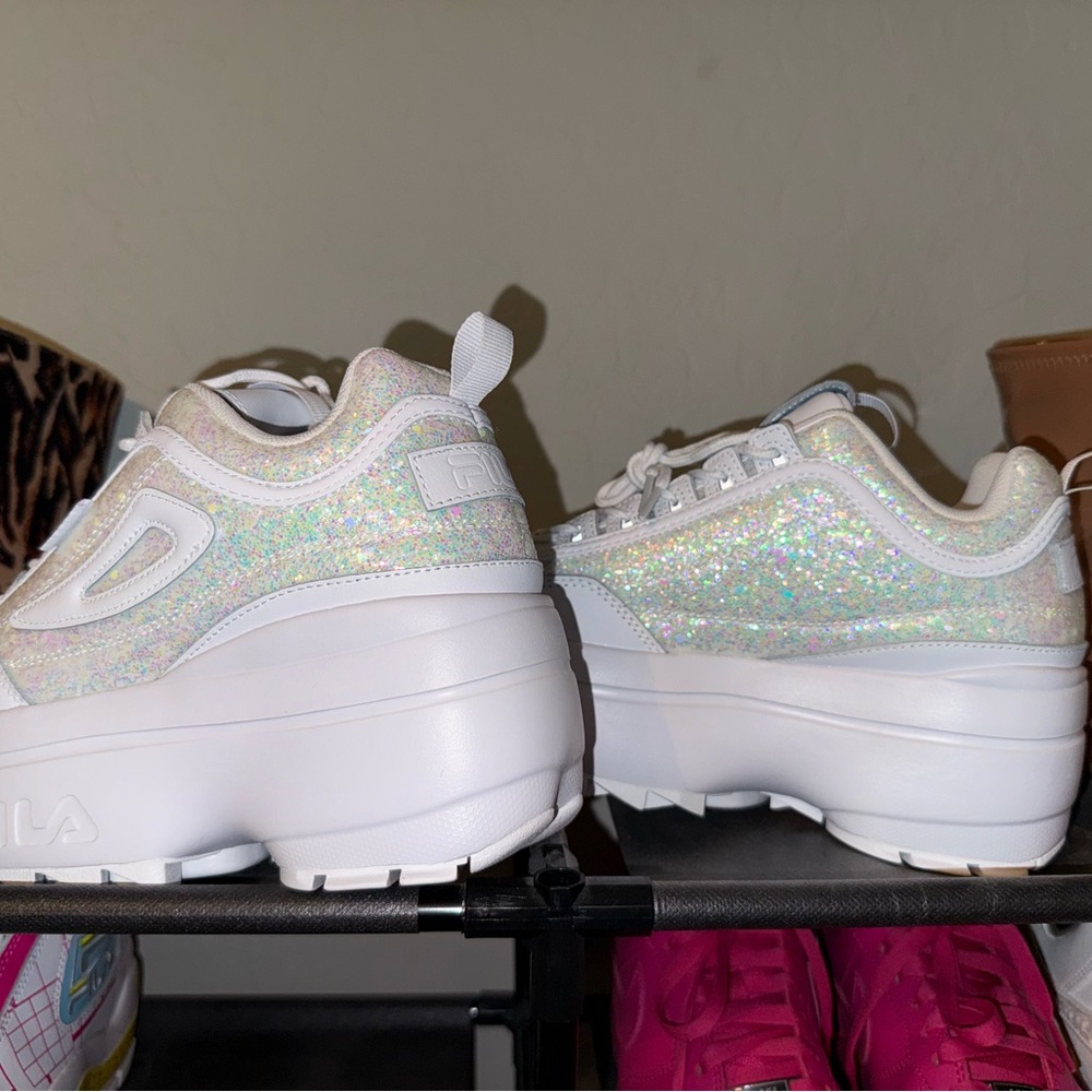 FILA Disruptor 2 Wedge Special Glitter | Women’s Iridescent Platform Sneakers - Picture 4 of 9